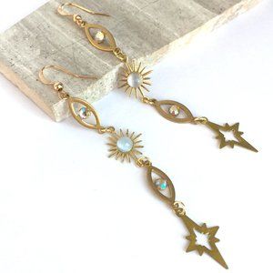 Vintage Blue Glass Sun Burst & Evil Eye Earrings